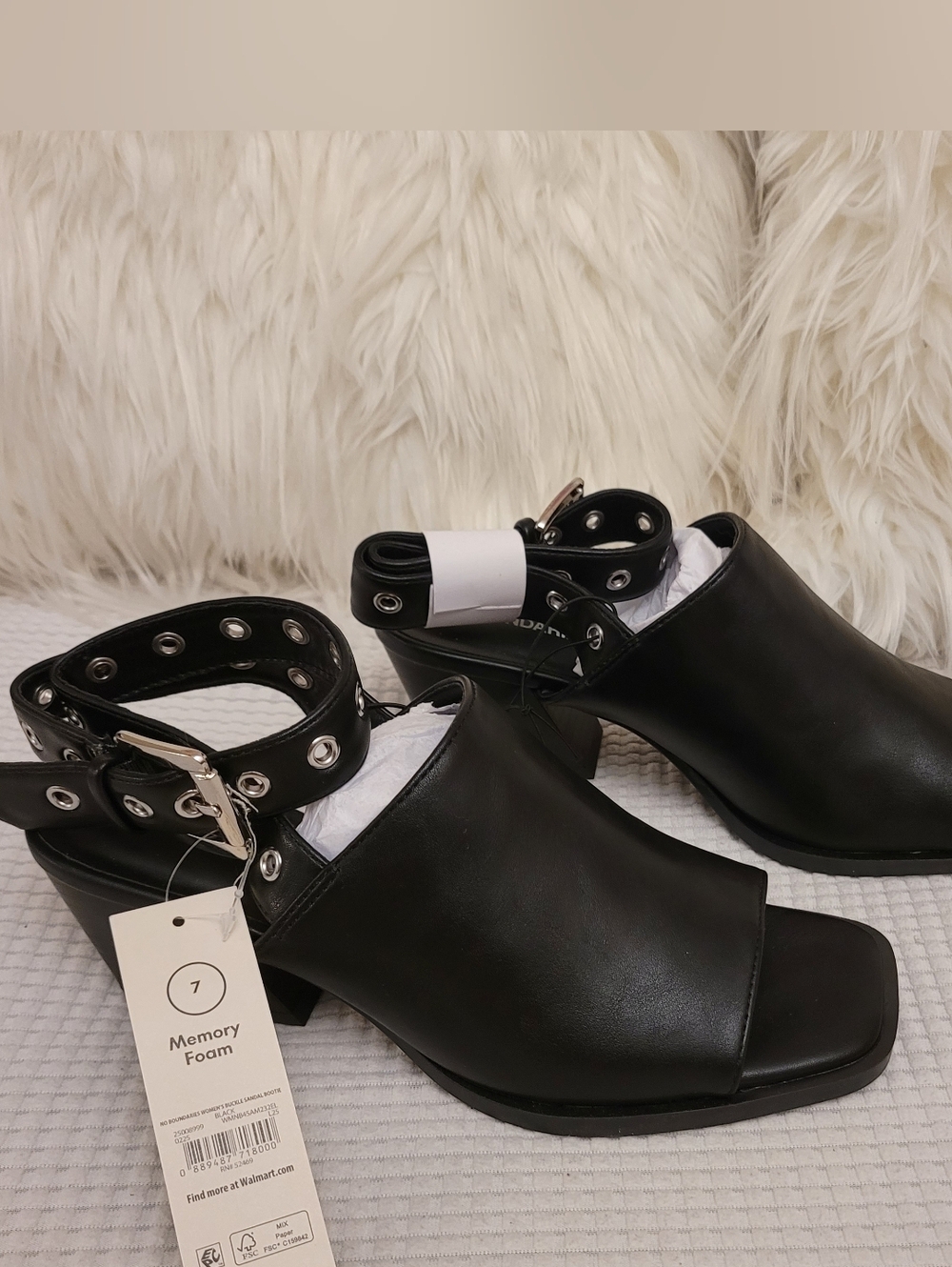 No Boundaries Black Open-Toe Grommet Strap Mules